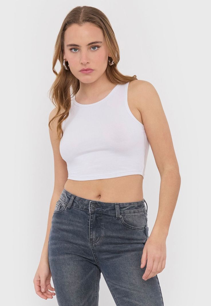 Polera Mujer Sin Mangas Crop Blanco I Corona-0