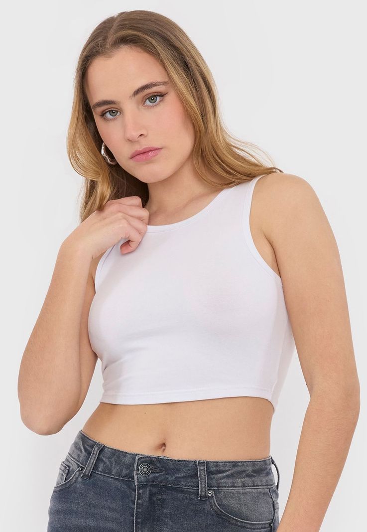 Polera Mujer Sin Mangas Crop Blanco I Corona-2