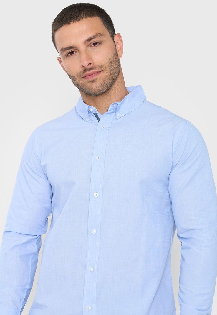 Camisa Hombre Fil A Fil Work Celeste Corona-2