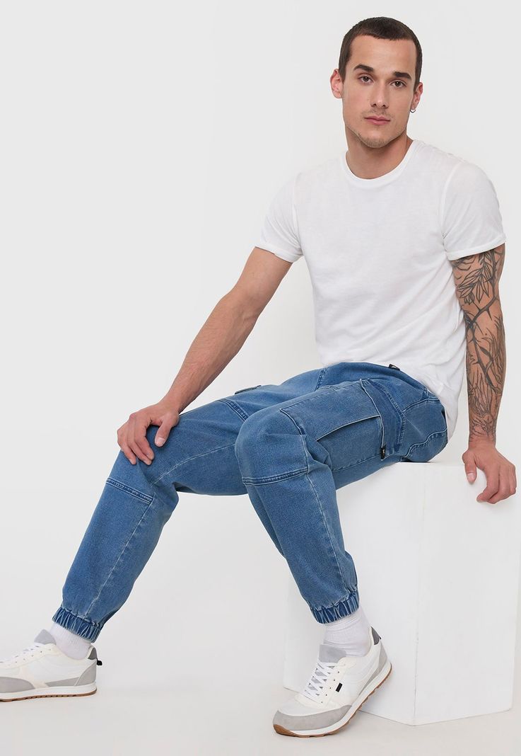 Jeans Hombre Cargo Jogger Fit Azul Medio Corona-0