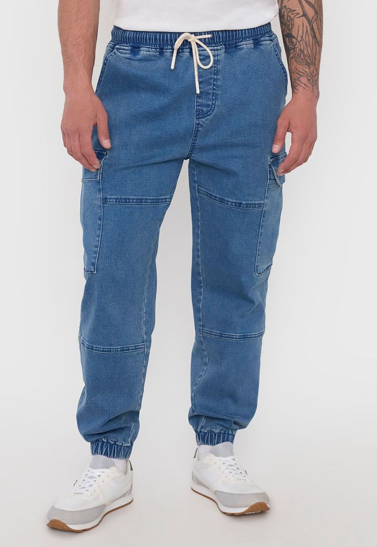 Jeans Hombre Cargo Jogger Fit Azul Medio Corona-1