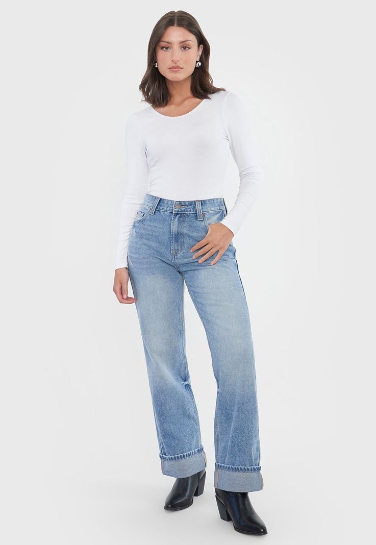 Jeans Mujer Straight Fit Full Lengh Azul Corona-0