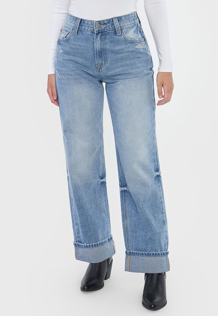Jeans Mujer Straight Fit Full Lengh Azul Corona-1