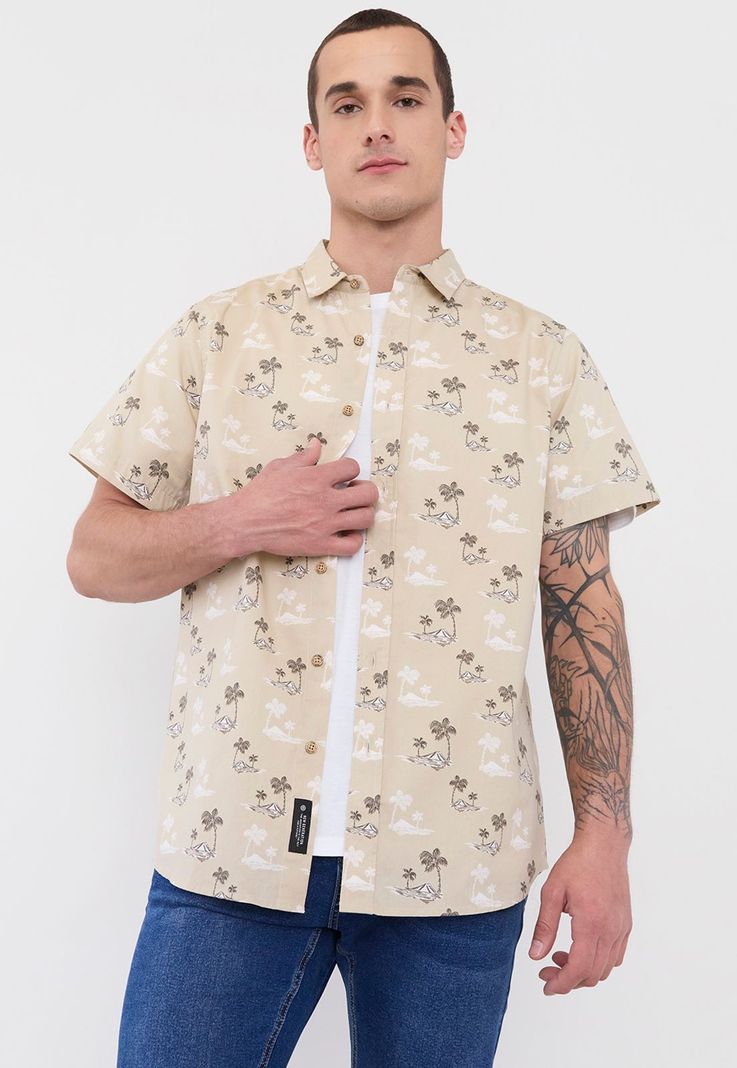 Camisa Hombre Cotton Full Print Beige Corona-0