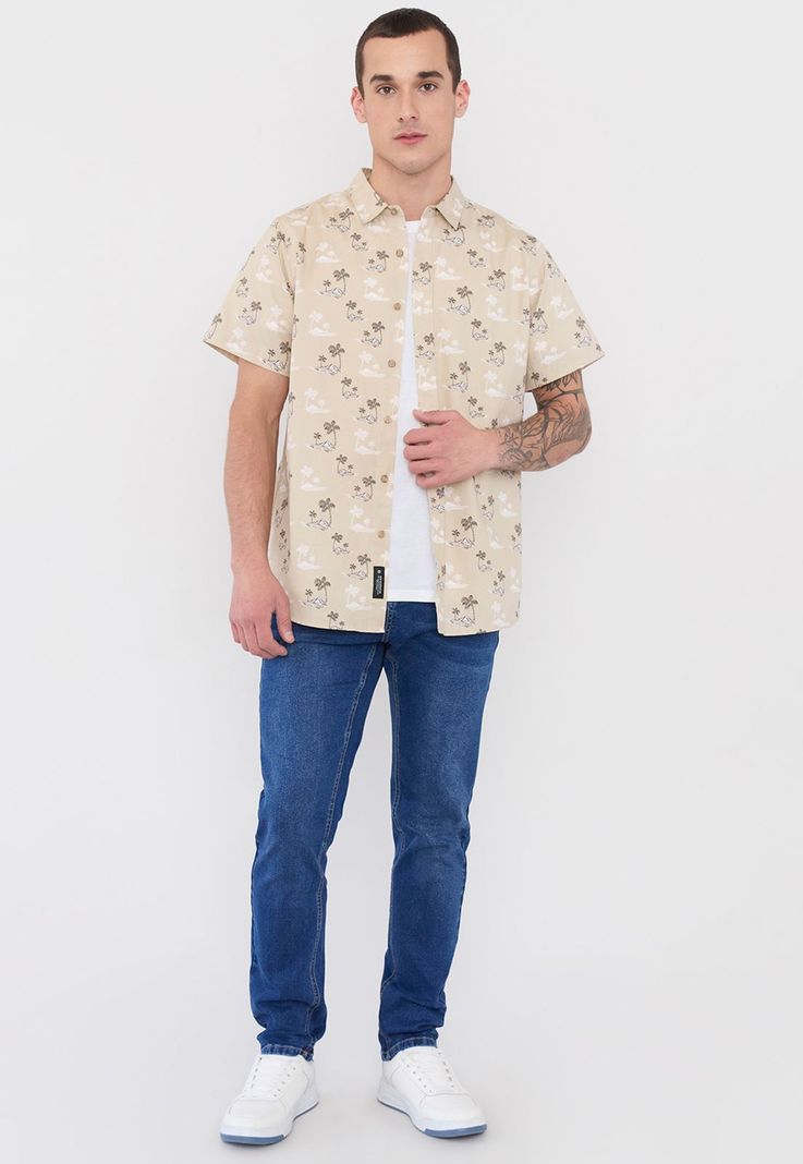 Camisa Hombre Cotton Full Print Beige Corona-3