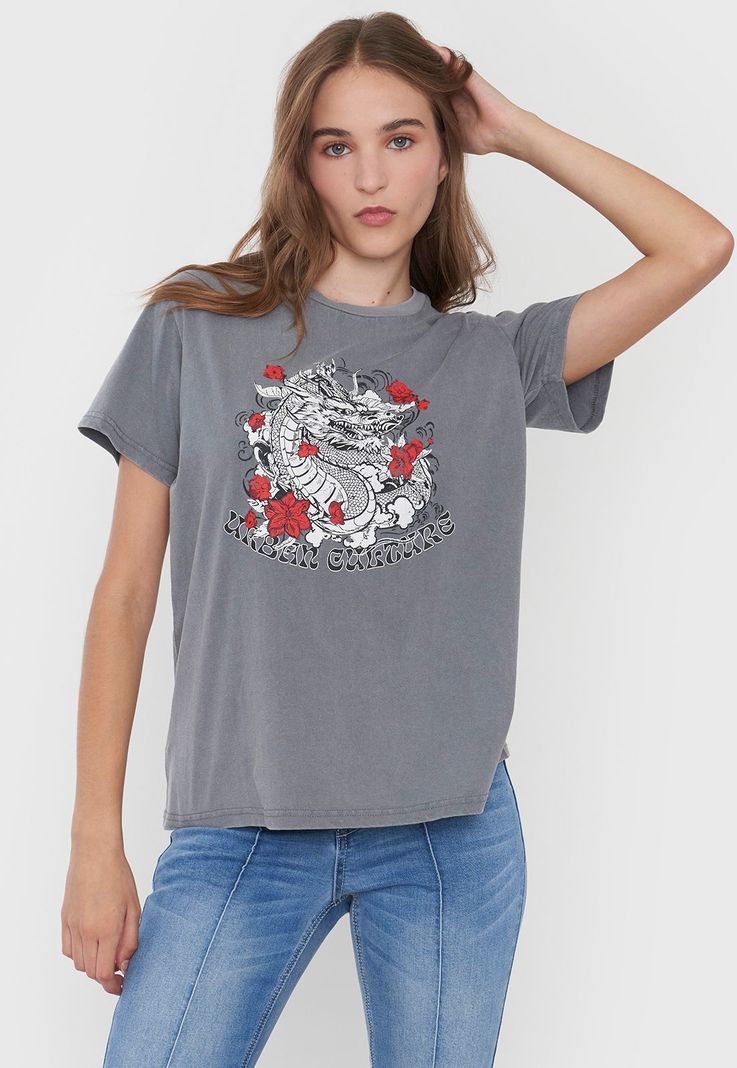 Polera Mujer Oversize Full Print Gris Corona-0