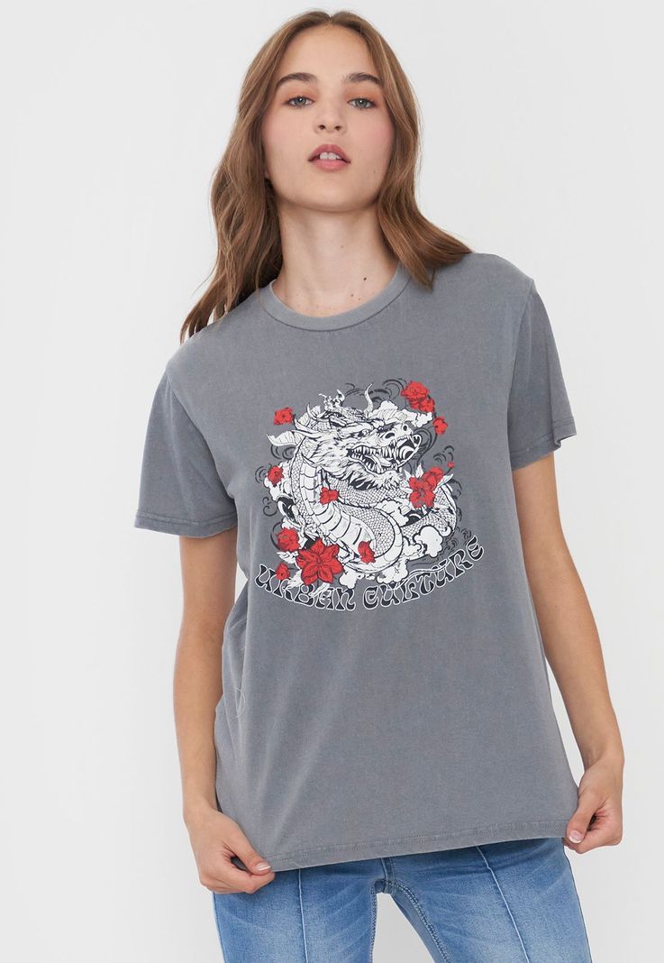 Polera Mujer Oversize Full Print Gris Corona-2
