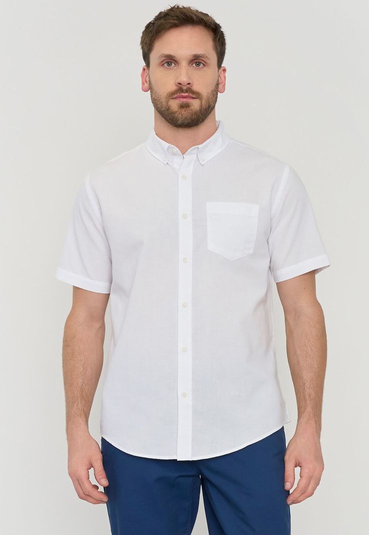 Camisa Hombre Oxford Manga Corta Blanco Corona-0