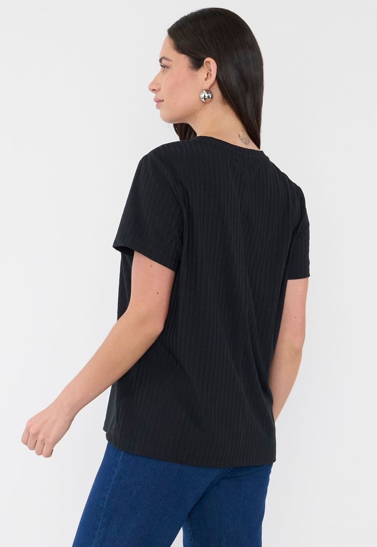 Polera Mujer Rib Básica Manga Corta Negro Corona-1