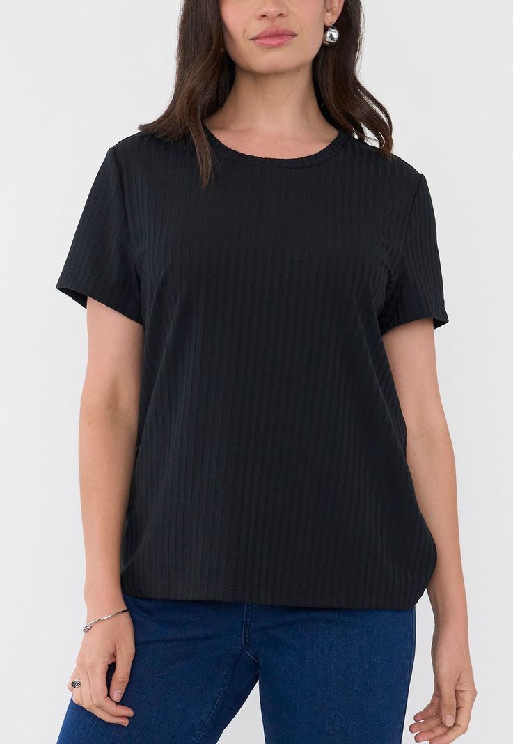 Polera Mujer Rib Básica Manga Corta Negro Corona-2