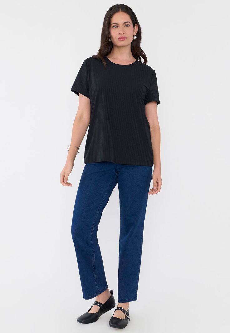 Polera Mujer Rib Básica Manga Corta Negro Corona-3