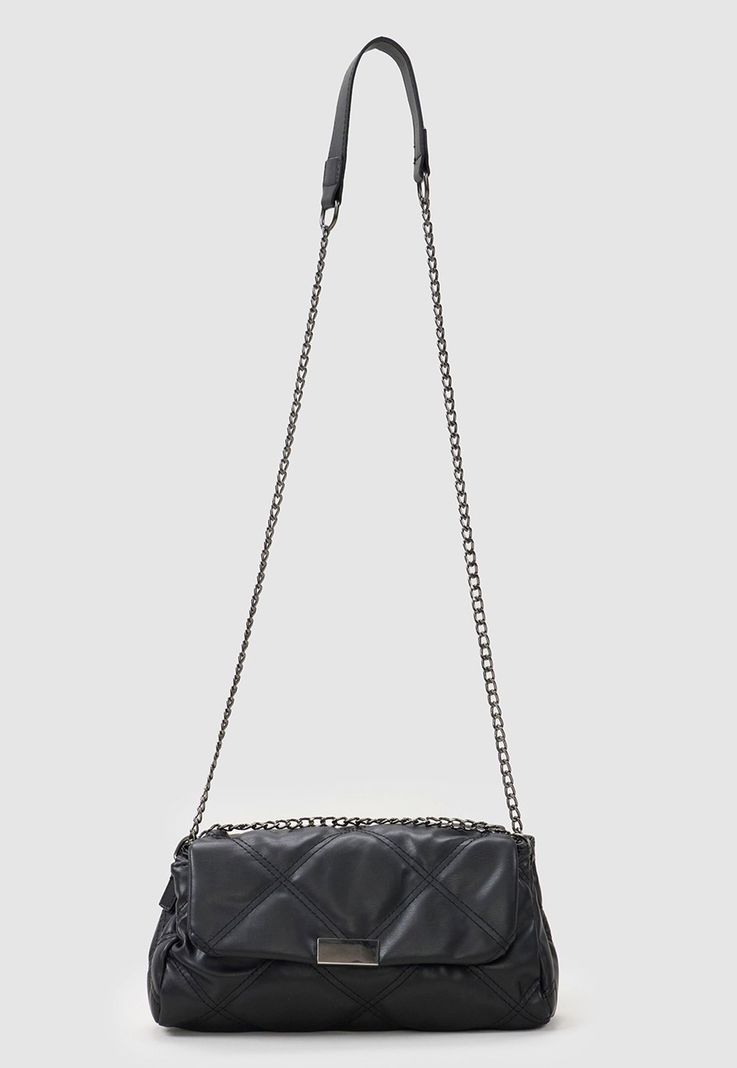 Bandolera Mujer Ecocuero Quilt Color Negro Corona-0