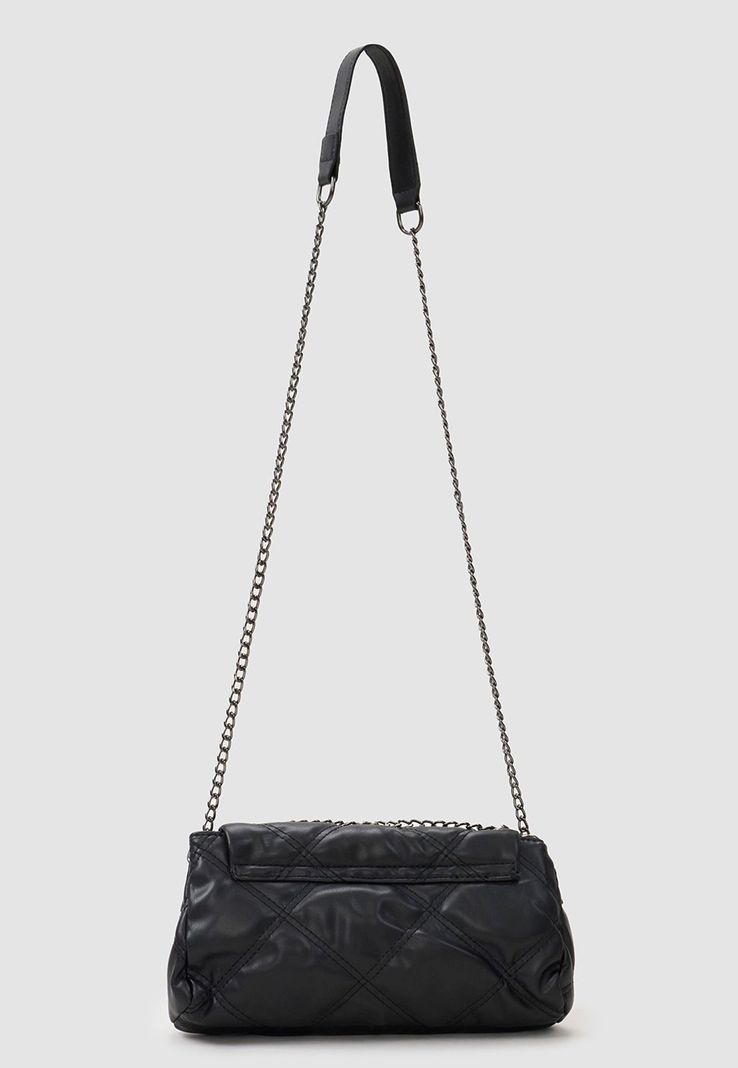 Bandolera Mujer Ecocuero Quilt Color Negro Corona-1