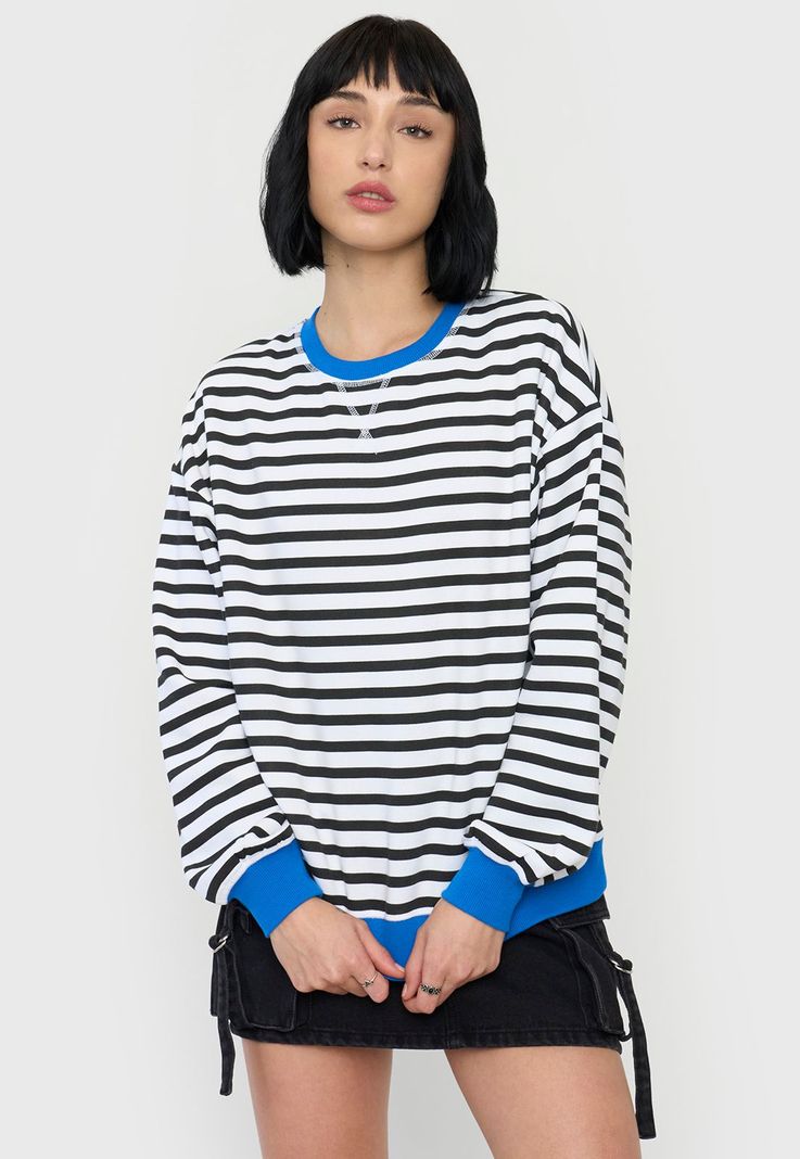 Polerón Mujer Oversize Líneas Negro Corona-1