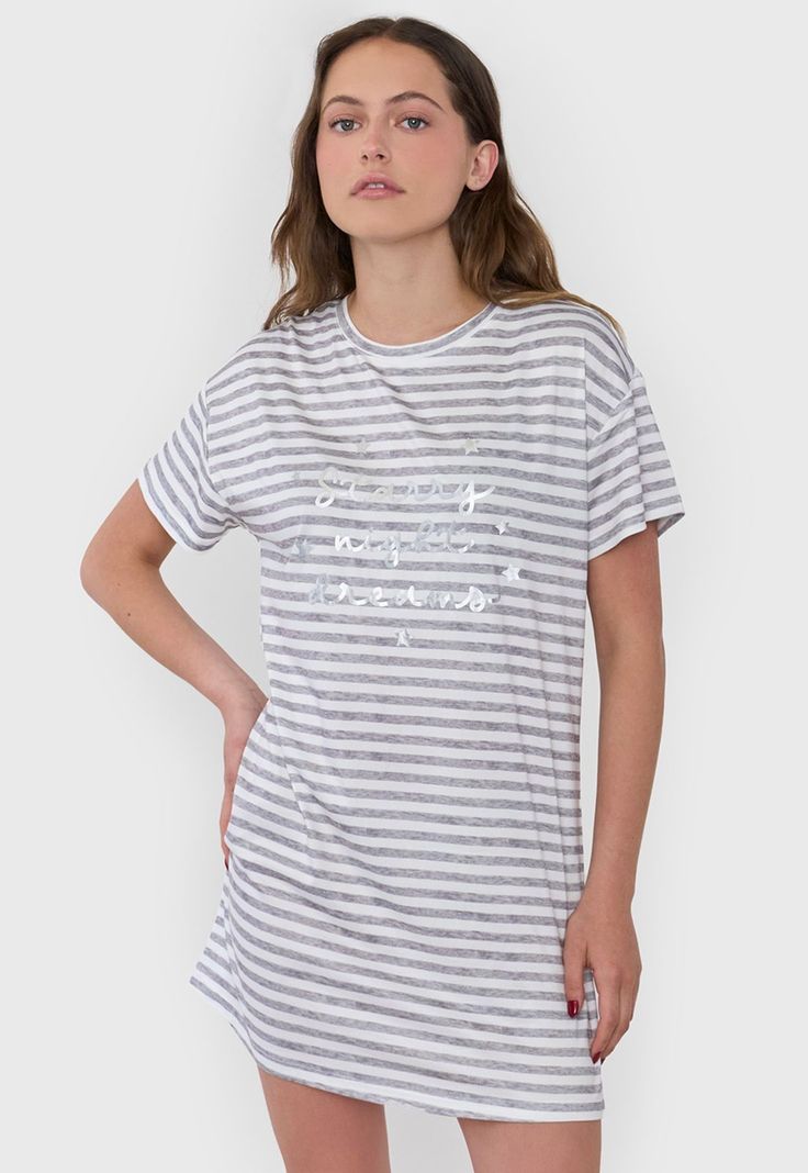 Camisa de Dormir Mujer Poliéster Rayas Gris Corona-0