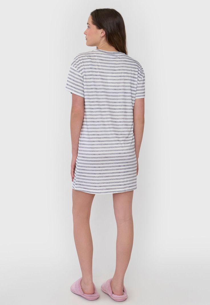 Camisa de Dormir Mujer Poliéster Rayas Gris Corona-1