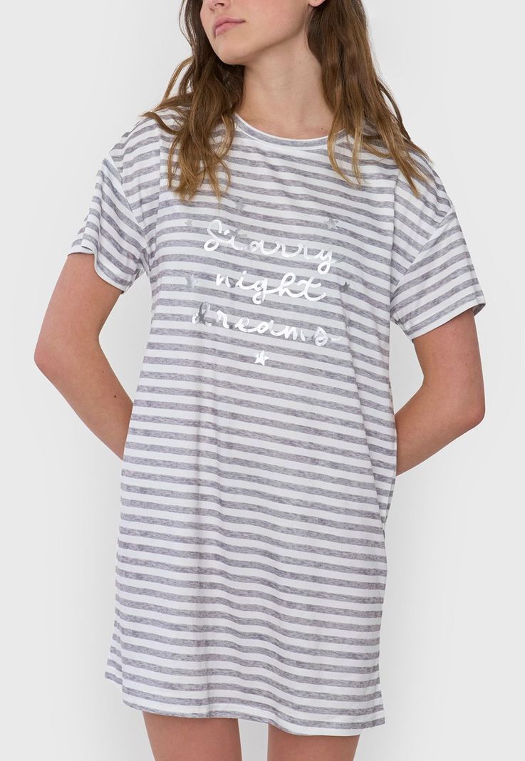 Camisa de Dormir Mujer Poliéster Rayas Gris Corona-2
