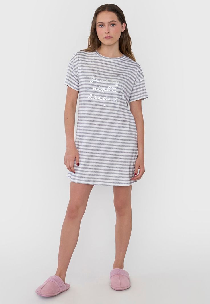 Camisa de Dormir Mujer Poliéster Rayas Gris Corona-3