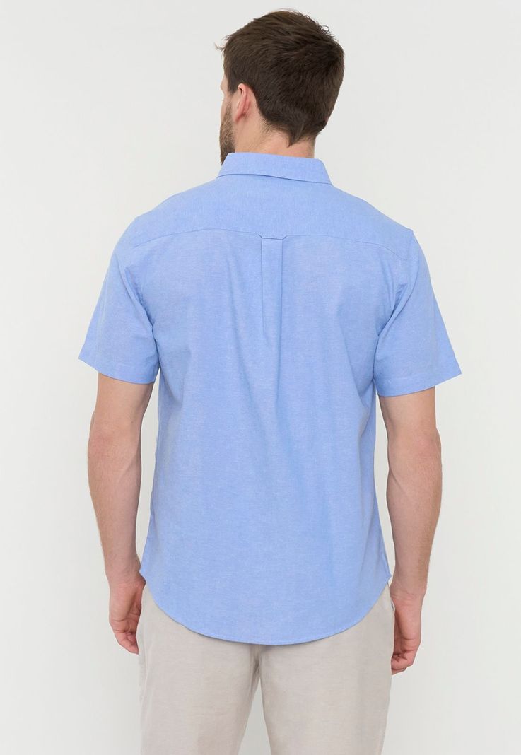 Camisa Hombre Oxford Manga Corta Azul Corona-1