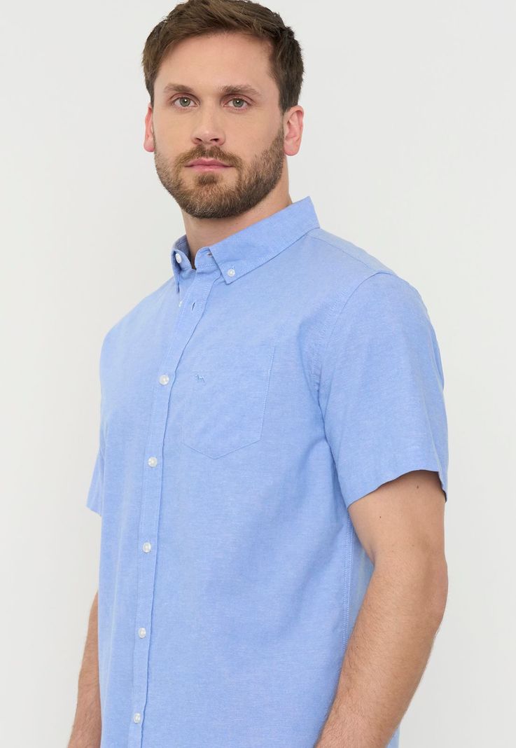 Camisa Hombre Oxford Manga Corta Azul Corona-2