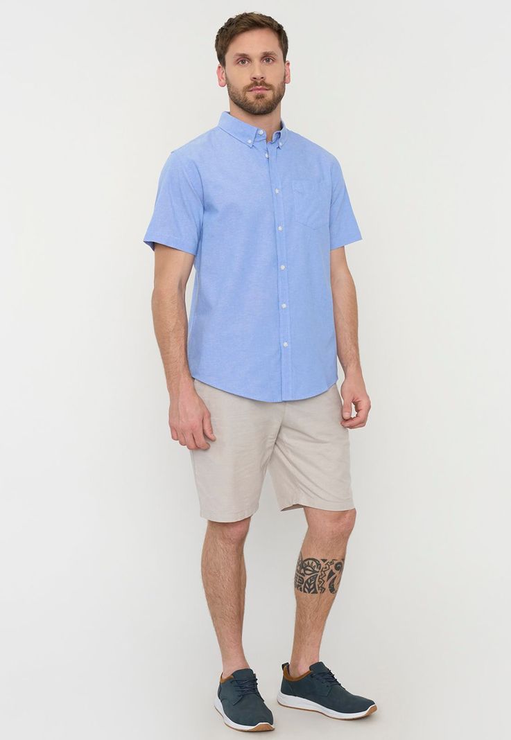 Camisa Hombre Oxford Manga Corta Azul Corona-3