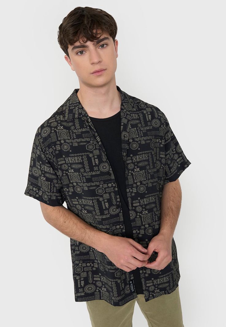 Guayabera Hombre Viscosa Poli Color Negra Corona-0