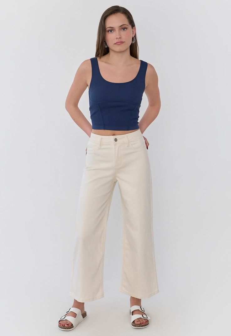 Jeans Muje Culotte Fit 5 Bolsillos Ecru Corona-0