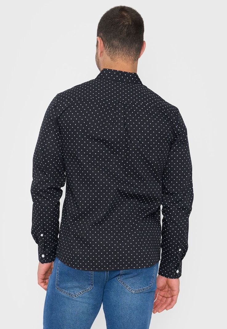 Camisa Hombre Miniprint Negro Corona-1