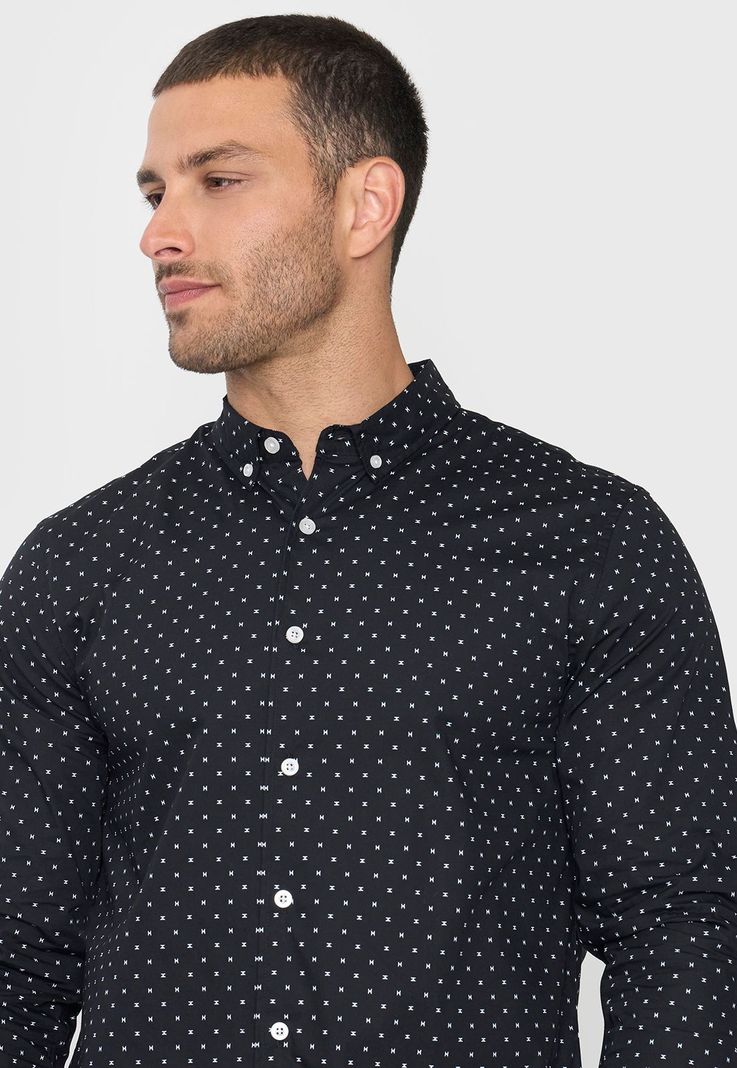 Camisa Hombre Miniprint Negro Corona-2