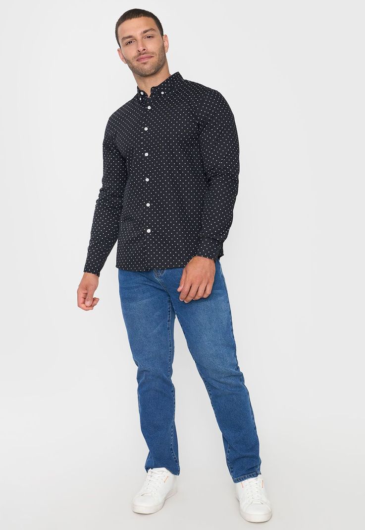 Camisa Hombre Miniprint Negro Corona-3