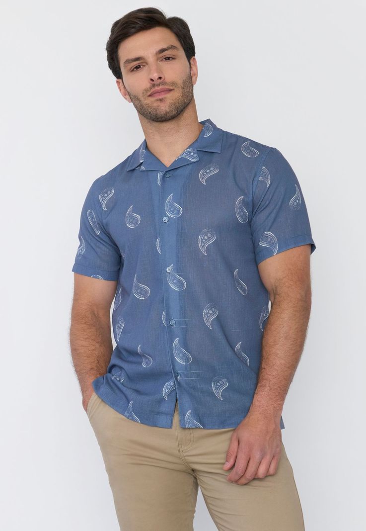 Camisa Hombre Liviana Print Celeste Corona-0