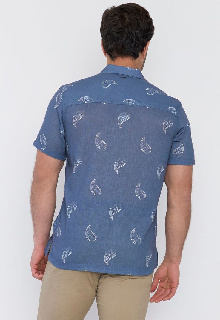Camisa Hombre Liviana Print Celeste Corona-1