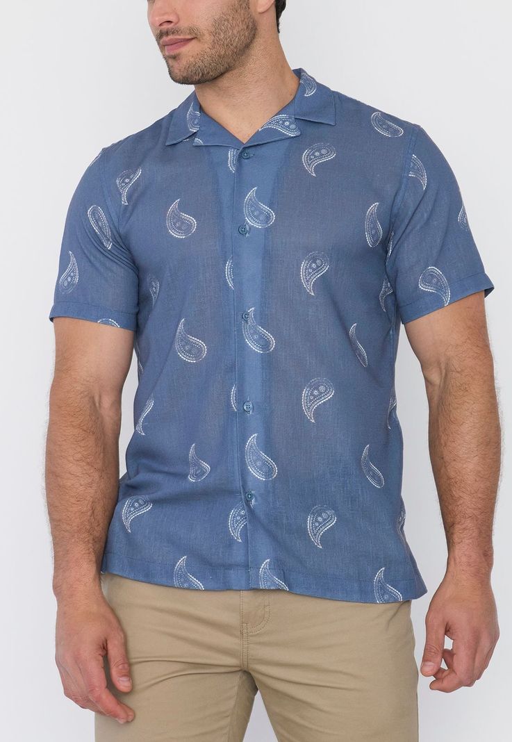 Camisa Hombre Liviana Print Celeste Corona-2