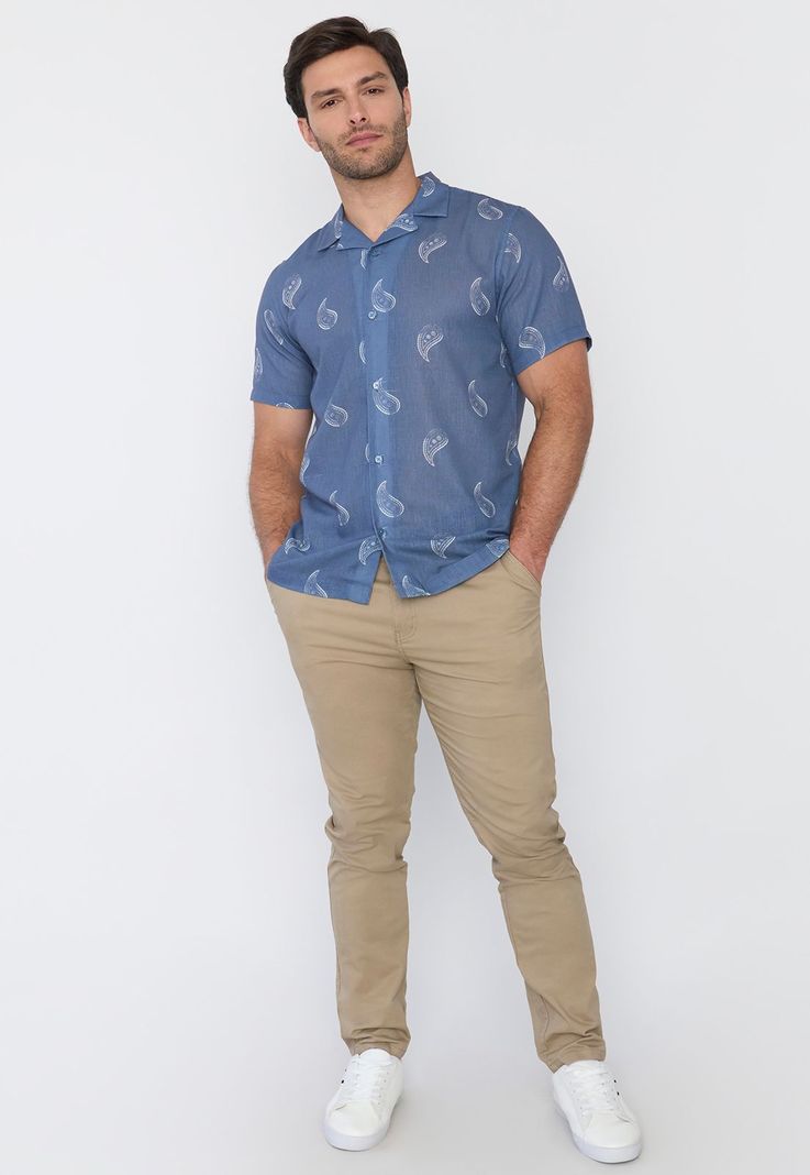 Camisa Hombre Liviana Print Celeste Corona-3