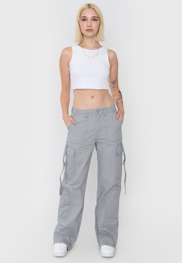 Pantalón Mujer Gris Doble Cargo Corona-0