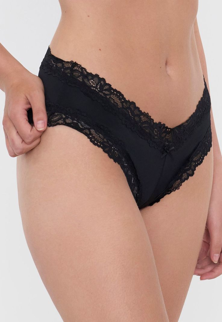 Pantaleta Mujer Microfibra Lace Color Negro Corona-3