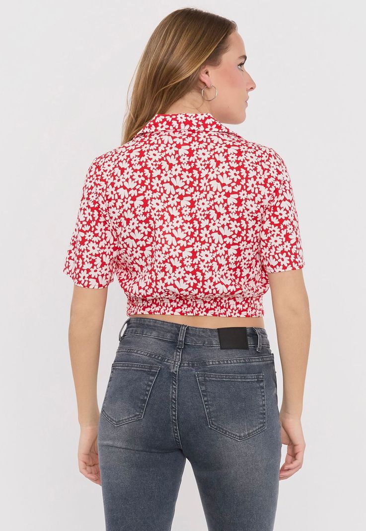 Blusa Mujer Camisera Cruzada Rosado Flores Corona-1