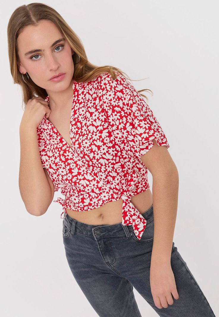 Blusa Mujer Camisera Cruzada Rosado Flores Corona-2