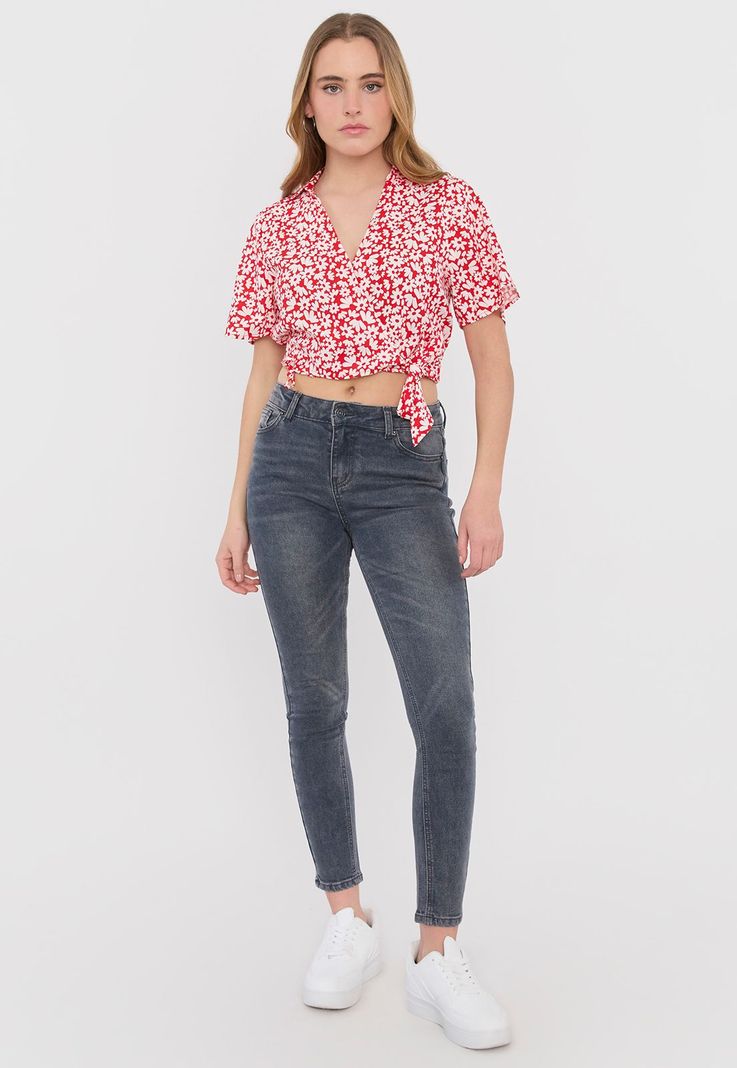 Blusa Mujer Camisera Cruzada Rosado Flores Corona-3