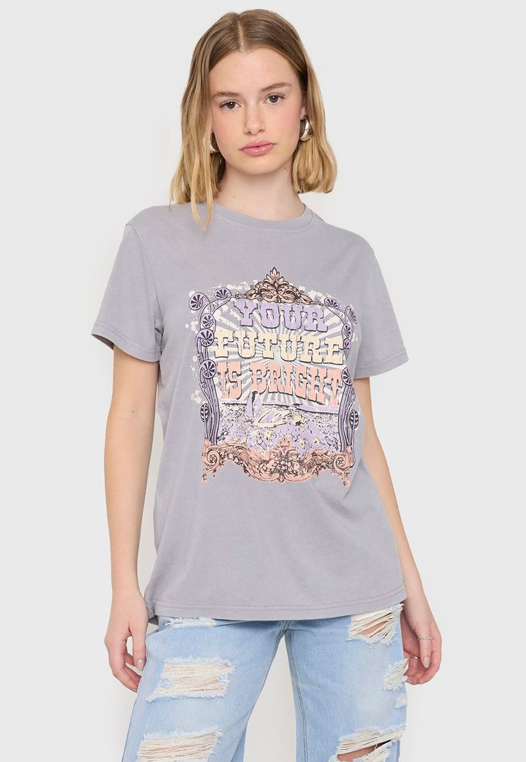 Polera Mujer Fun Oversize Gris Acid Wash Corona-0