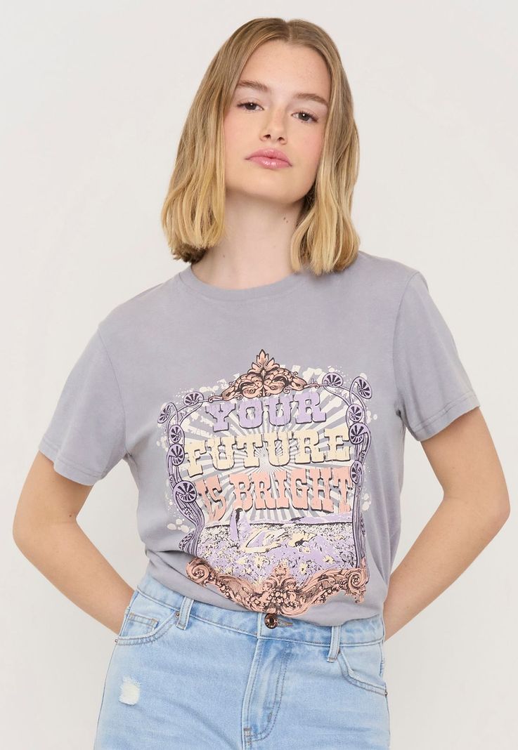 Polera Mujer Fun Oversize Gris Acid Wash Corona-2