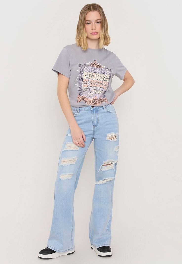 Polera Mujer Fun Oversize Gris Acid Wash Corona-3