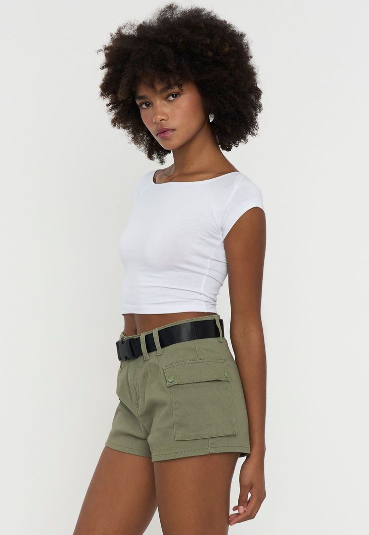 Short Mujer Cargo Cinturón Verde Corona-3