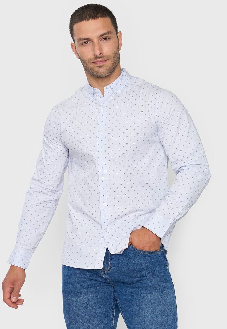 Camisa Hombre Miniprint Celeste Corona-0