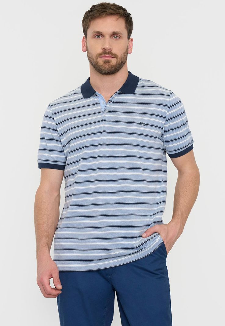 Polera Hombre Piqué Rayas Azul Corona-0