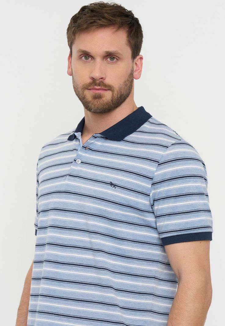 Polera Hombre Piqué Rayas Azul Corona-2