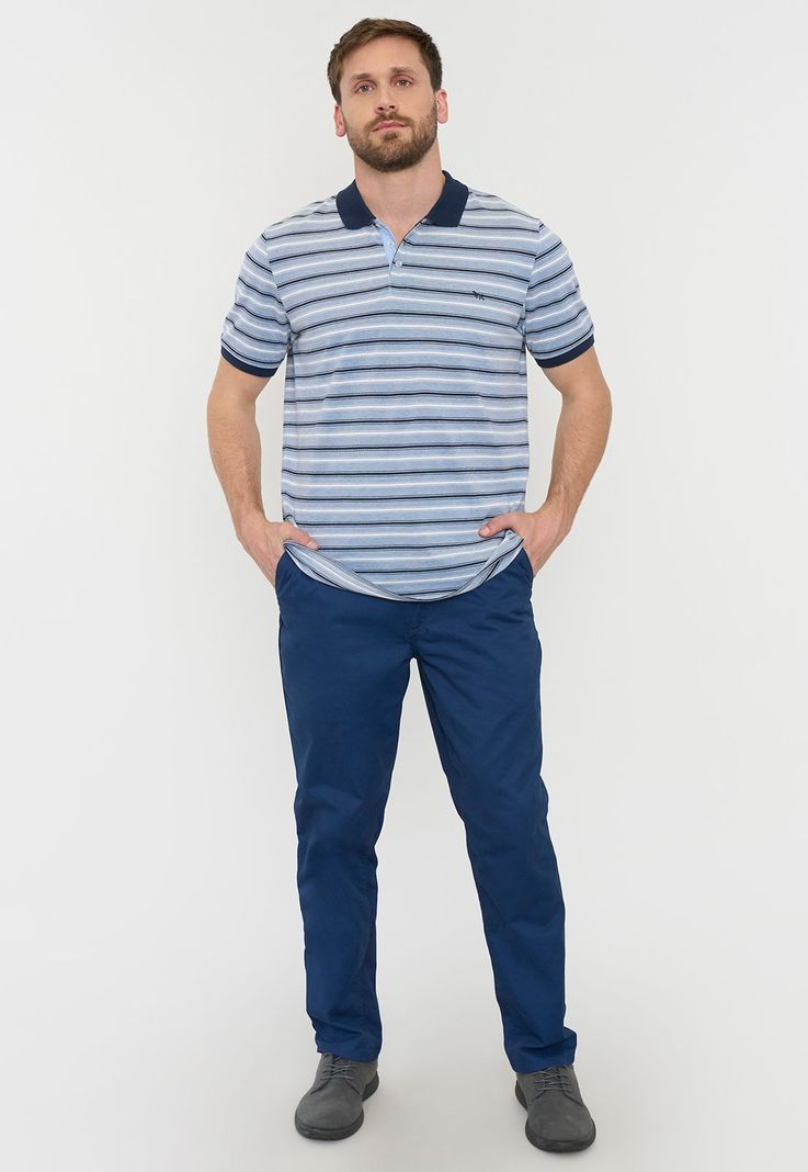 Polera Hombre Piqué Rayas Azul Corona-3