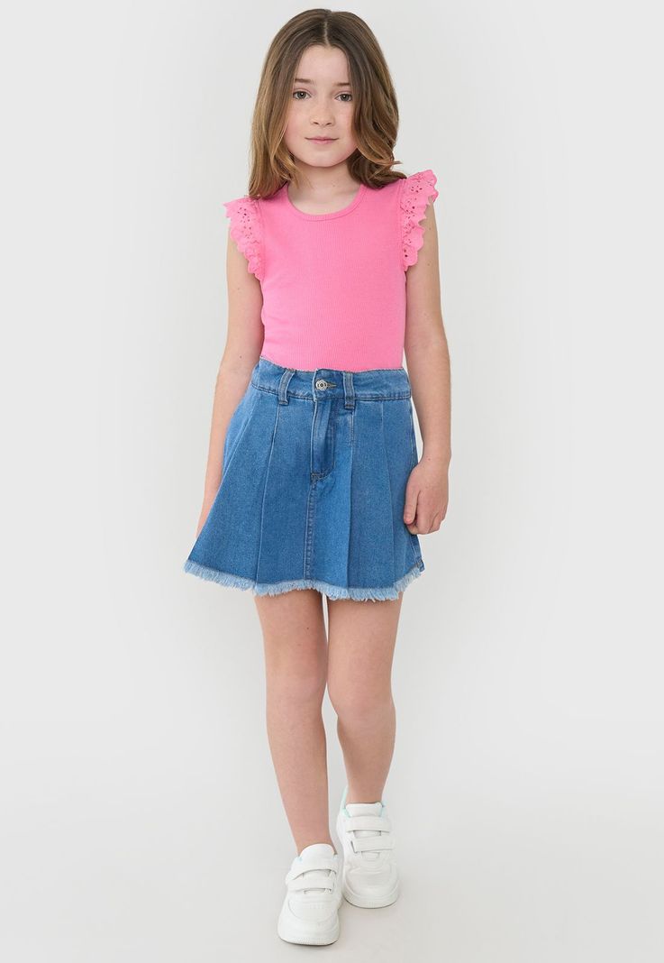 Falda Short Niña Kids Plisada Azul Medio Corona-0