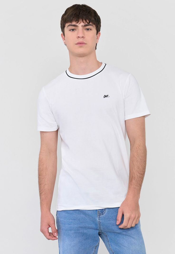 Polera Hombre Slim Detalle Cuello Blanco Corona-0