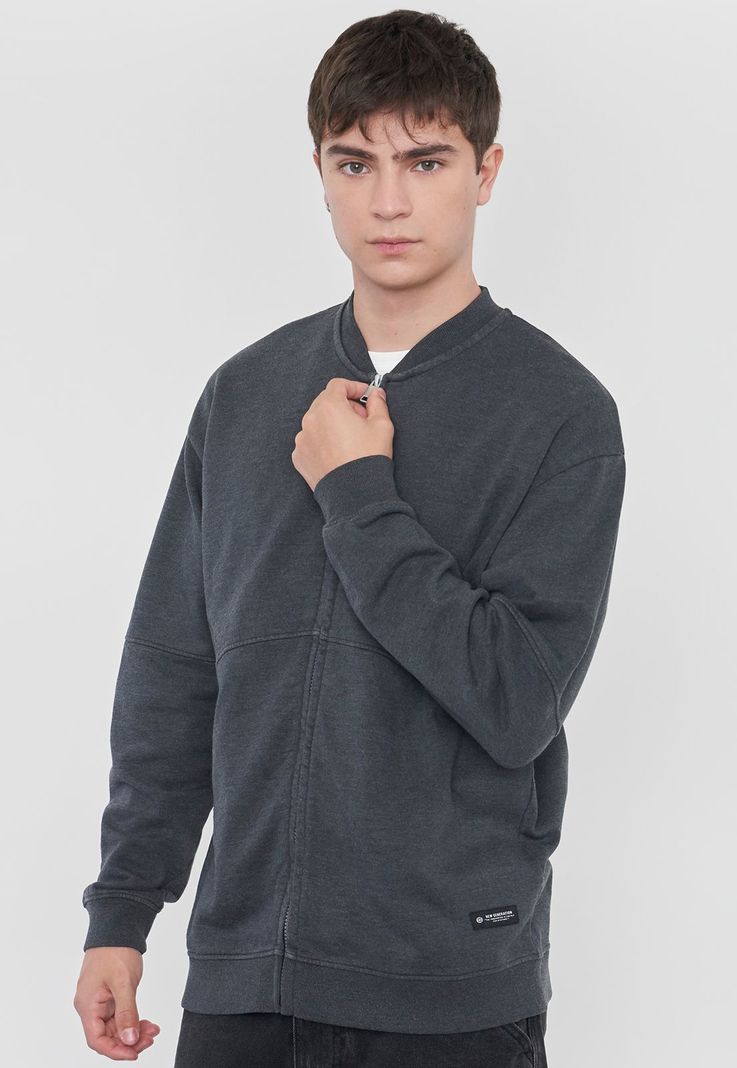 Polerón Hombre Bomber Lavado Gris Corona-2